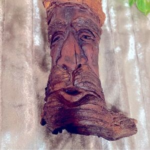 WOOD SPIRIT w a Turban - Antique; Artisan; HAND CARVED; Signed; RARE; OOAK